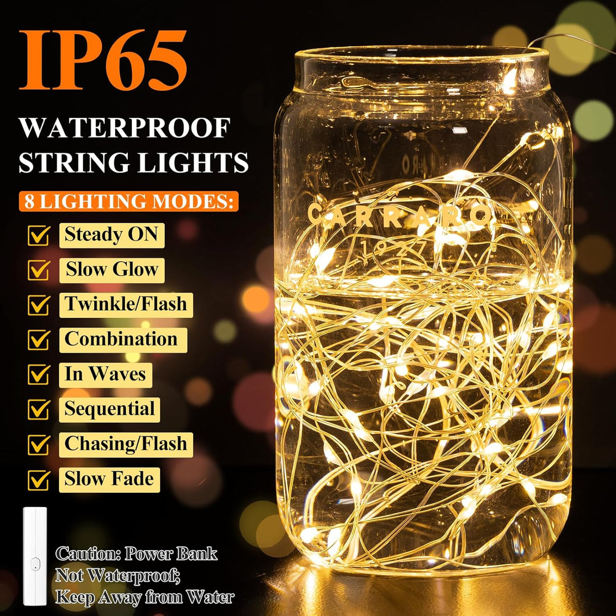50 mini leds per 16.4ft strand with 3000k warm white color temperature
