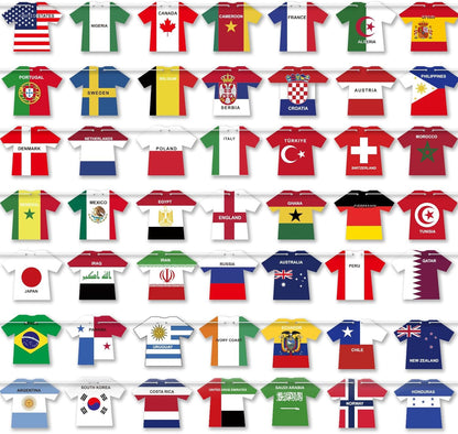 50-piece jersey-shaped paper flag bunting with international country designs