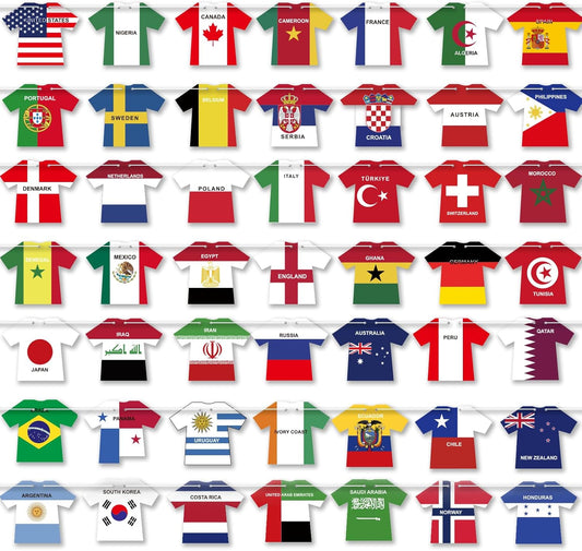 50-piece jersey-shaped paper flag bunting with international country designs