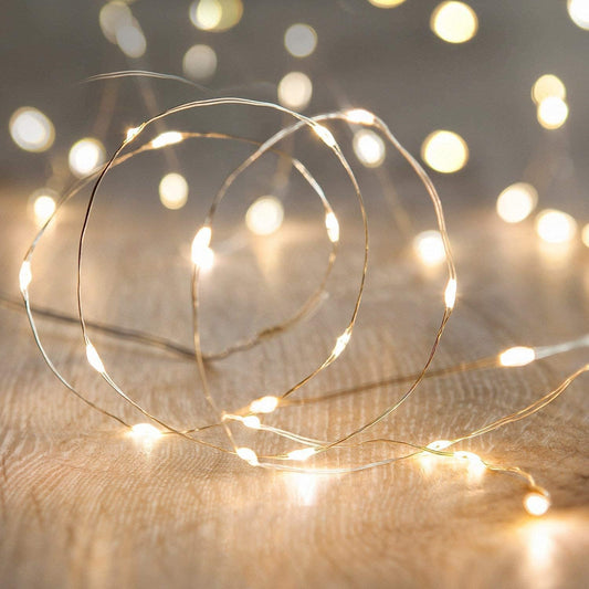 50 super-bright leds spaced 4 inches apart on 16.5ft silver ultra-thin copper wire