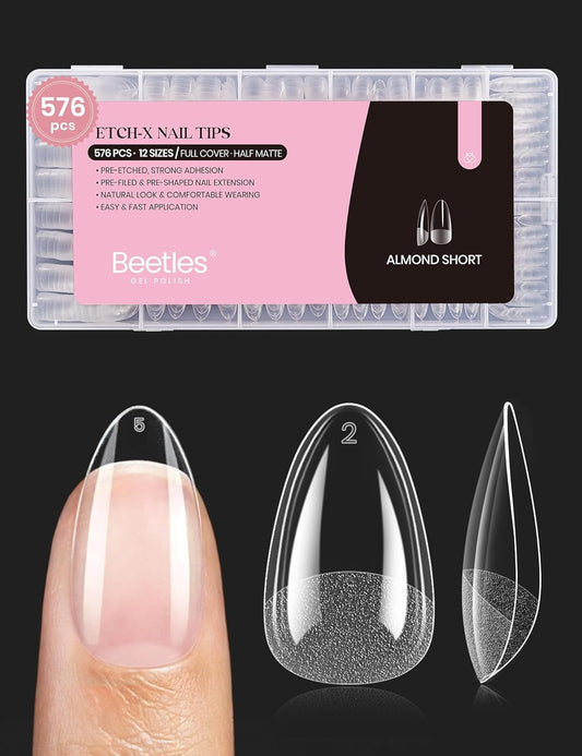 576-piece pre-shaped nail tip set with 12 sizes (0-11) for full hand coverage