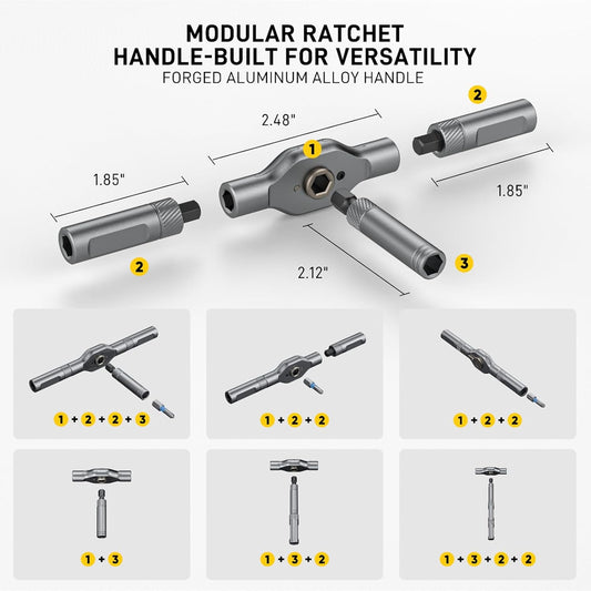 58-tooth ratcheting t-handle delivering up to 50n·m torque output