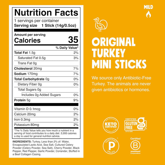 5g protein, 0g sugar, 35 calories per stick