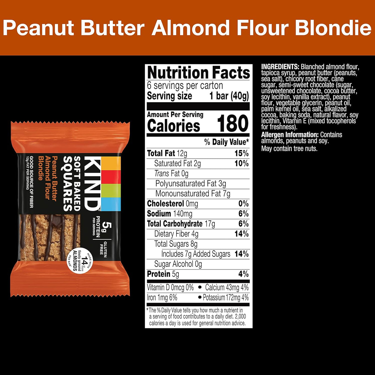 5g protein, 8g sugar, and 13g fat per serving with no sugar alcohols