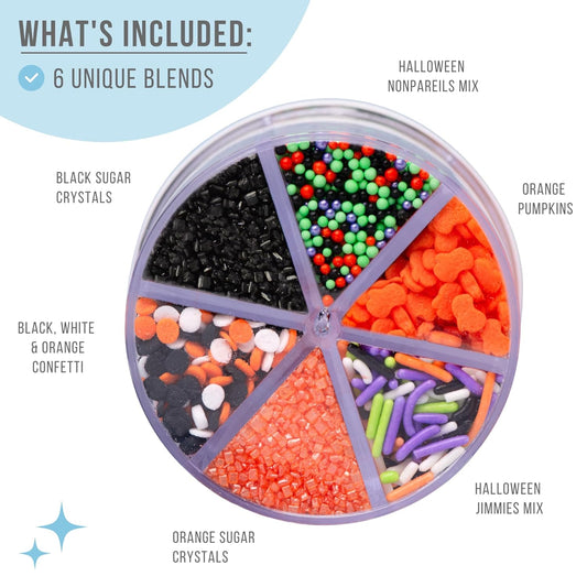 6.45 oz total volume across six distinct sprinkle varieties (jimmies, nonpareils, confetti shapes, sugar crystals)
