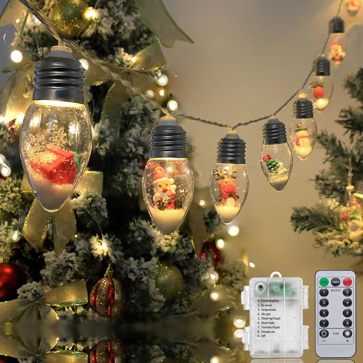 6.84ft string with 10 led snow globe bulbs containing miniature winter scenes