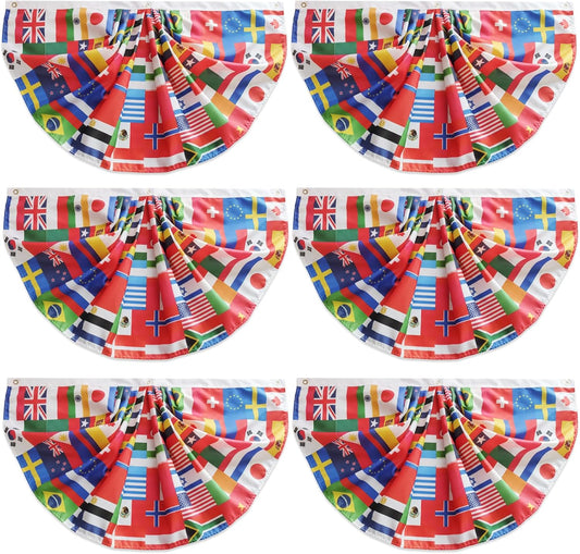 6 banners per package, each featuring 36 scaled-down country flags (216 flags total across set)