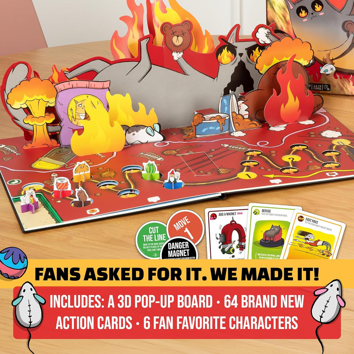 6 collectible character standees featuring quirky themed cat designs
