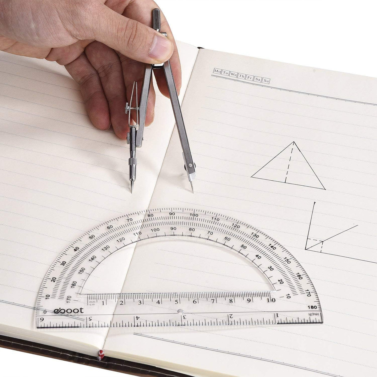 6-inch protractor with both inch (up to 6 in) and centimeter (up to 10 cm) markings