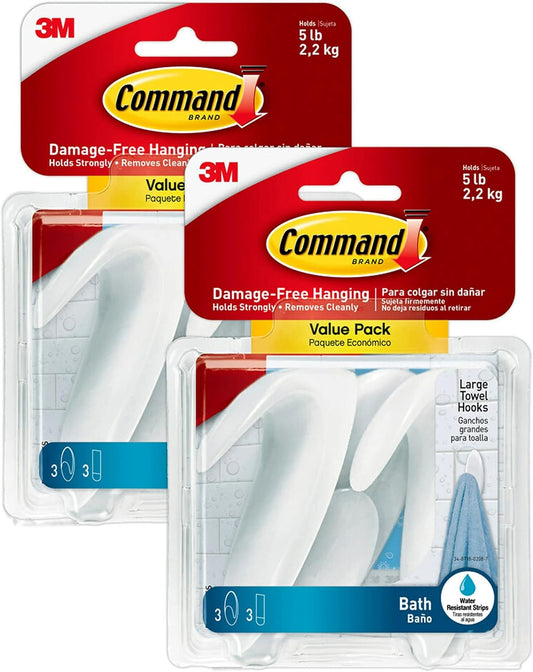 6 large plastic towel hooks per value pack