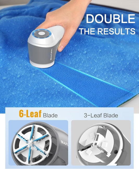 6-leaf razor-sharp blade head for rapid lint and pill removal