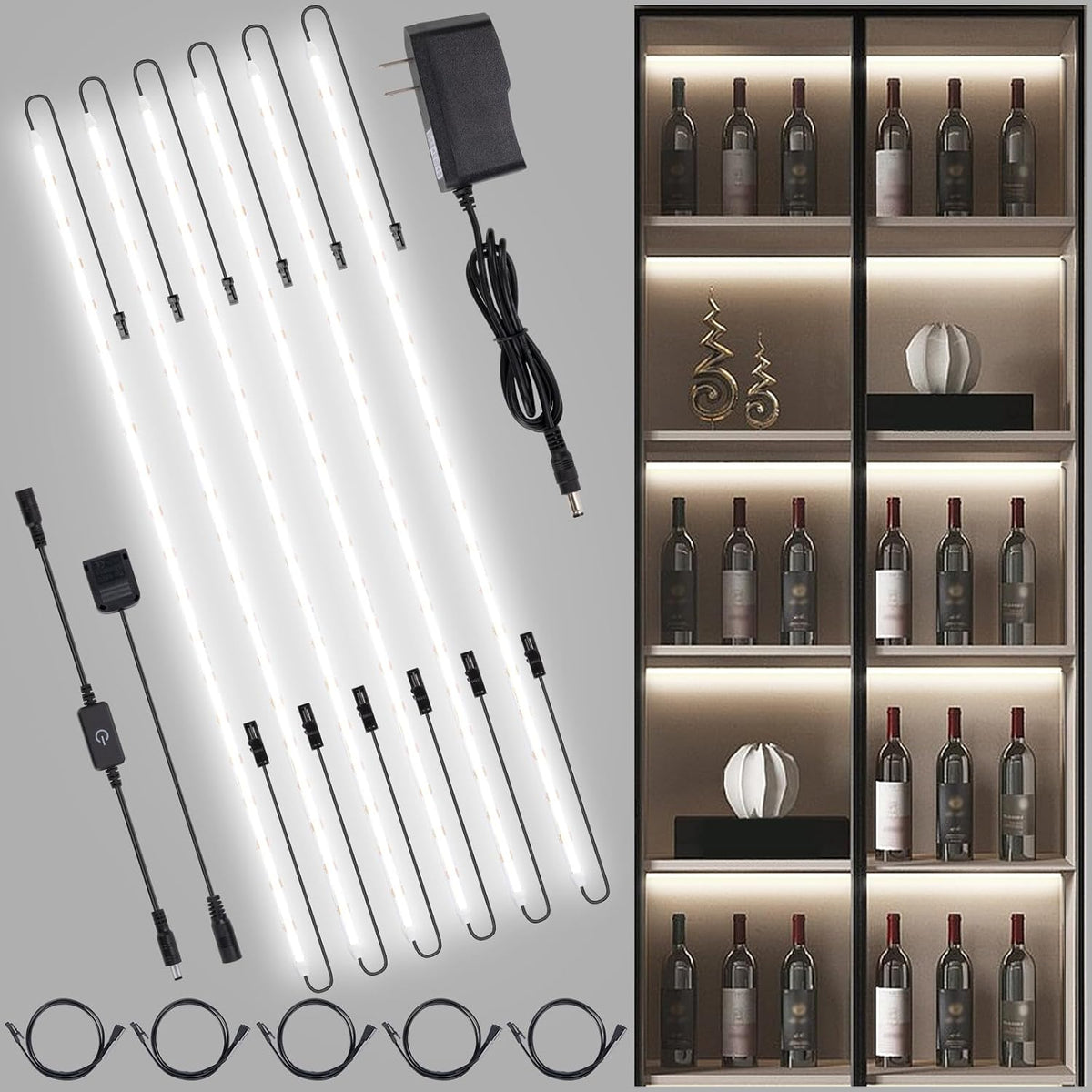 6-pack of 20-inch flexible cob led strips (1800 lumens total, 6000k cold white)