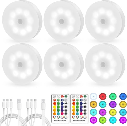 6-pack rechargeable led puck lights with 3w output at 5v