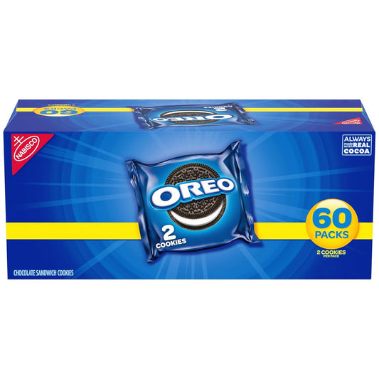 60 individually wrapped snack packs with 2 cookies each (0.78 oz per pack)