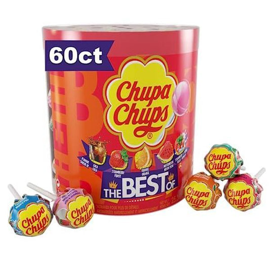 60-piece drum display totaling 25.3 ounces of assorted lollipops