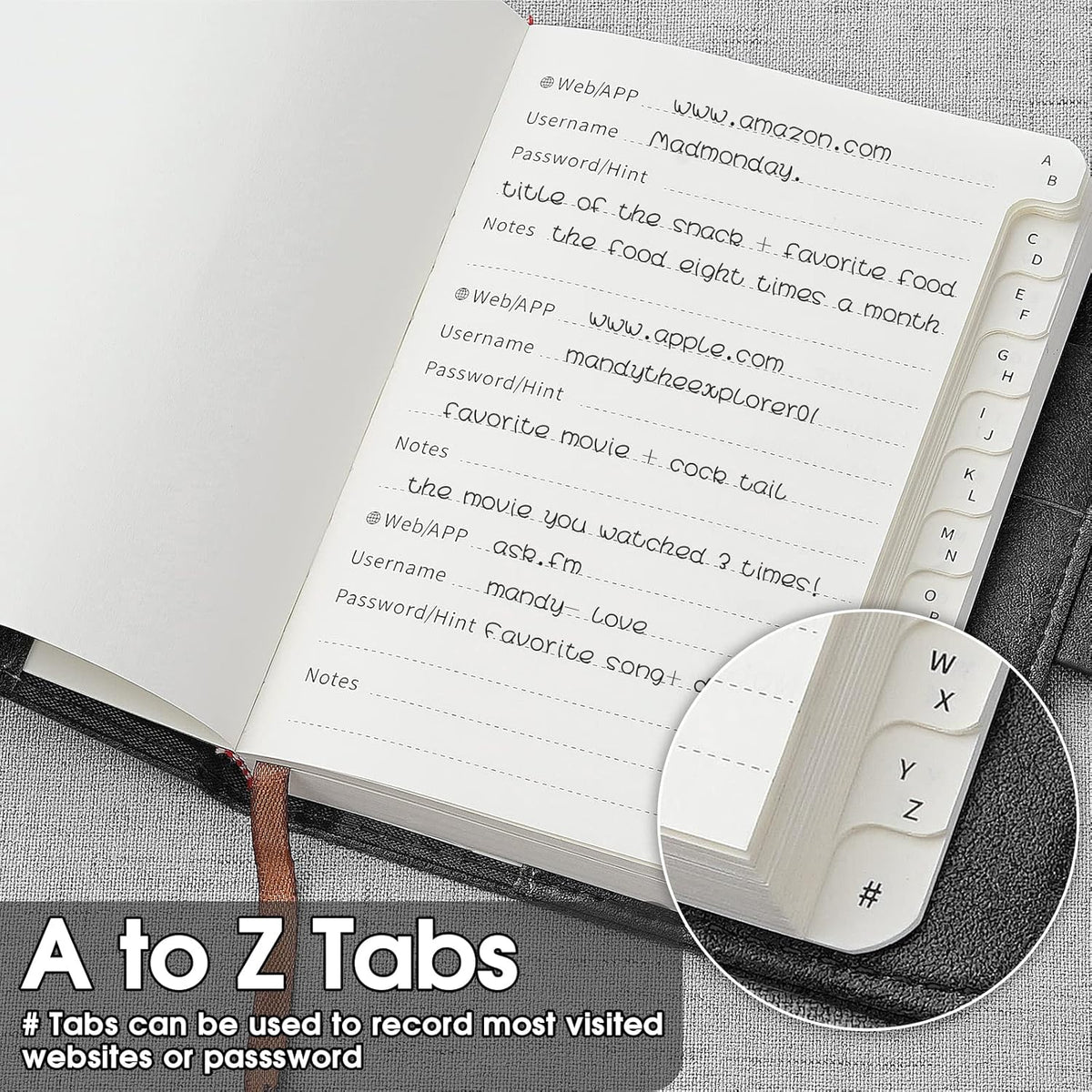 600+ entry capacity across 208 pages for long-term password storage