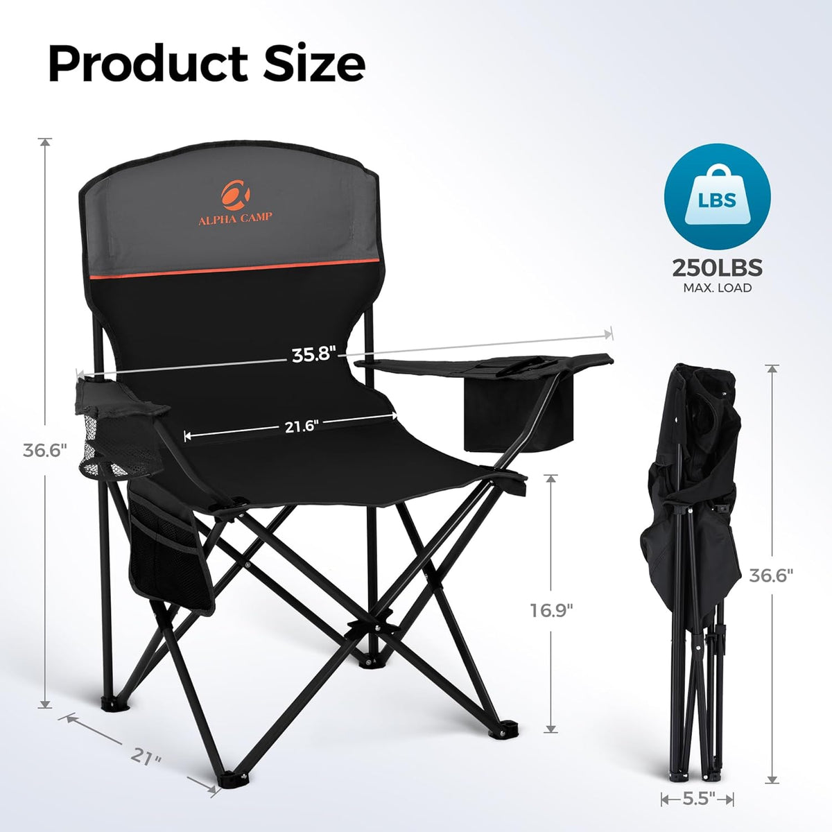 600d oxford fabric seat with reinforced anti-rust steel frame