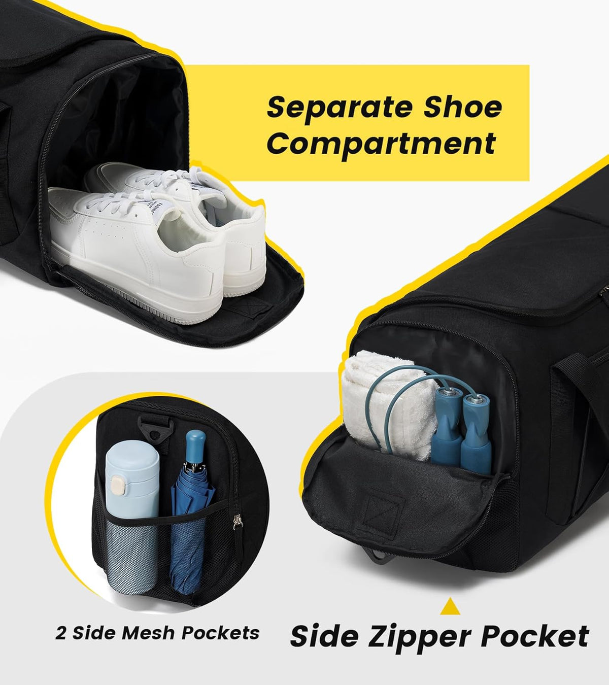 600d water-resistant polyester with reinforced stitching and smooth sbs zippers