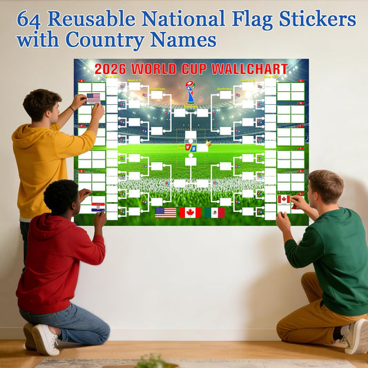 64 reusable national flag stickers pre-printed with country names