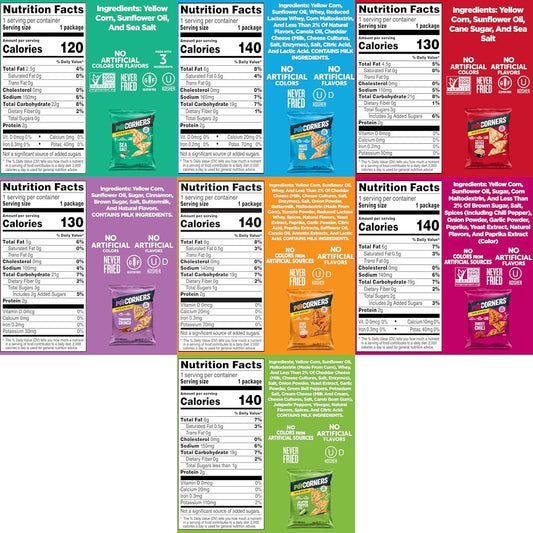 7-flavor variety pack: white cheddar, kettle corn, sea salt, jalapeño popper, spicy queso, sweet chili, cinnamon crunch