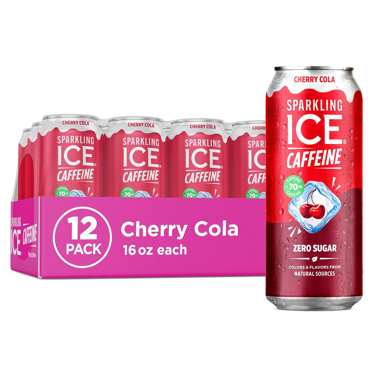 70mg caffeine per 16 fl oz can sourced from caffeine and green tea extract