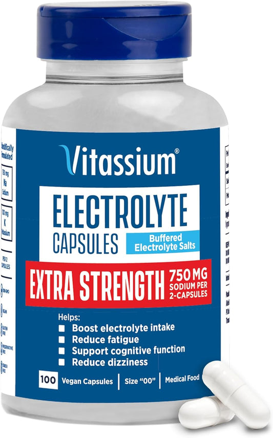 750mg sodium + 150mg potassium per capsule (sodium chloride + potassium citrate)