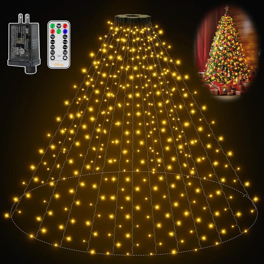 8.2ft ring with 16 pre-arranged drop strings holding 400 leds for full-tree cascade coverage