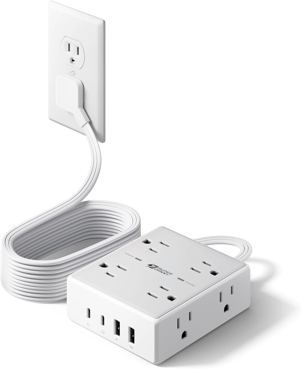 8 ac outlets plus 2 usb-a and 2 usb-c ports (12 total charging points) on a 4-sided layout