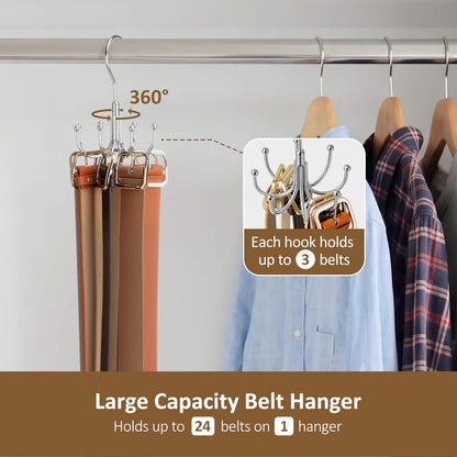 8 hooks each holding up to 3 belts for 24-belt total capacity