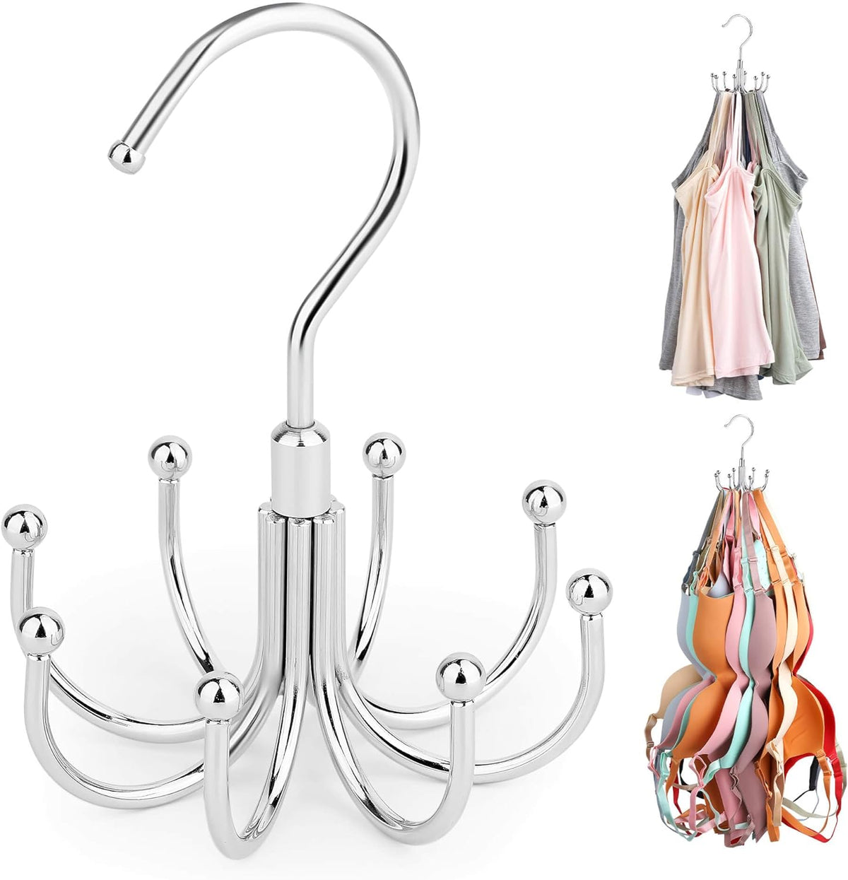 8 hooks with capacity for 3 garments each, totaling 24 items
