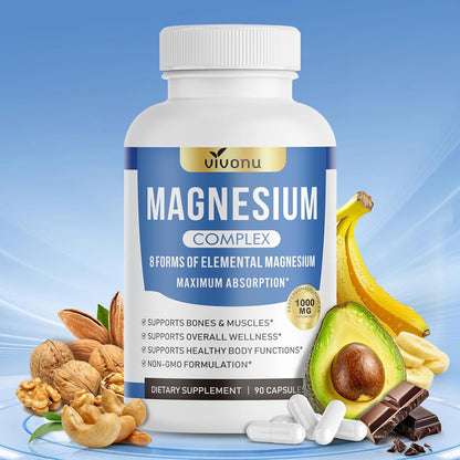 8-in-1 magnesium blend: glycinate, citrate, malate, taurate, oxide, carbonate, aspartate, orotate