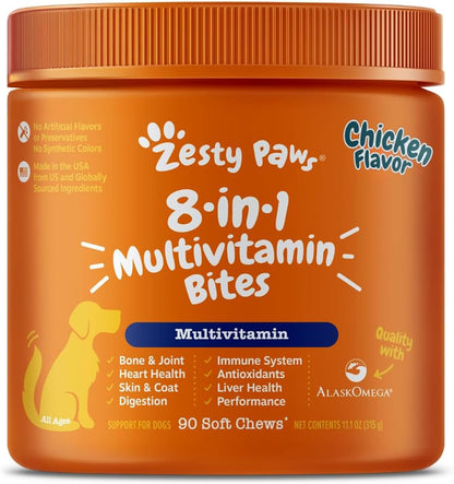 8-in-1 multifunctional formula covering hip, joint, skin, coat, heart, liver, immune, and gut health
