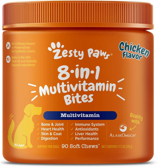 8-in-1 multifunctional formula covering hip, joint, skin, coat, heart, liver, immune, and gut health