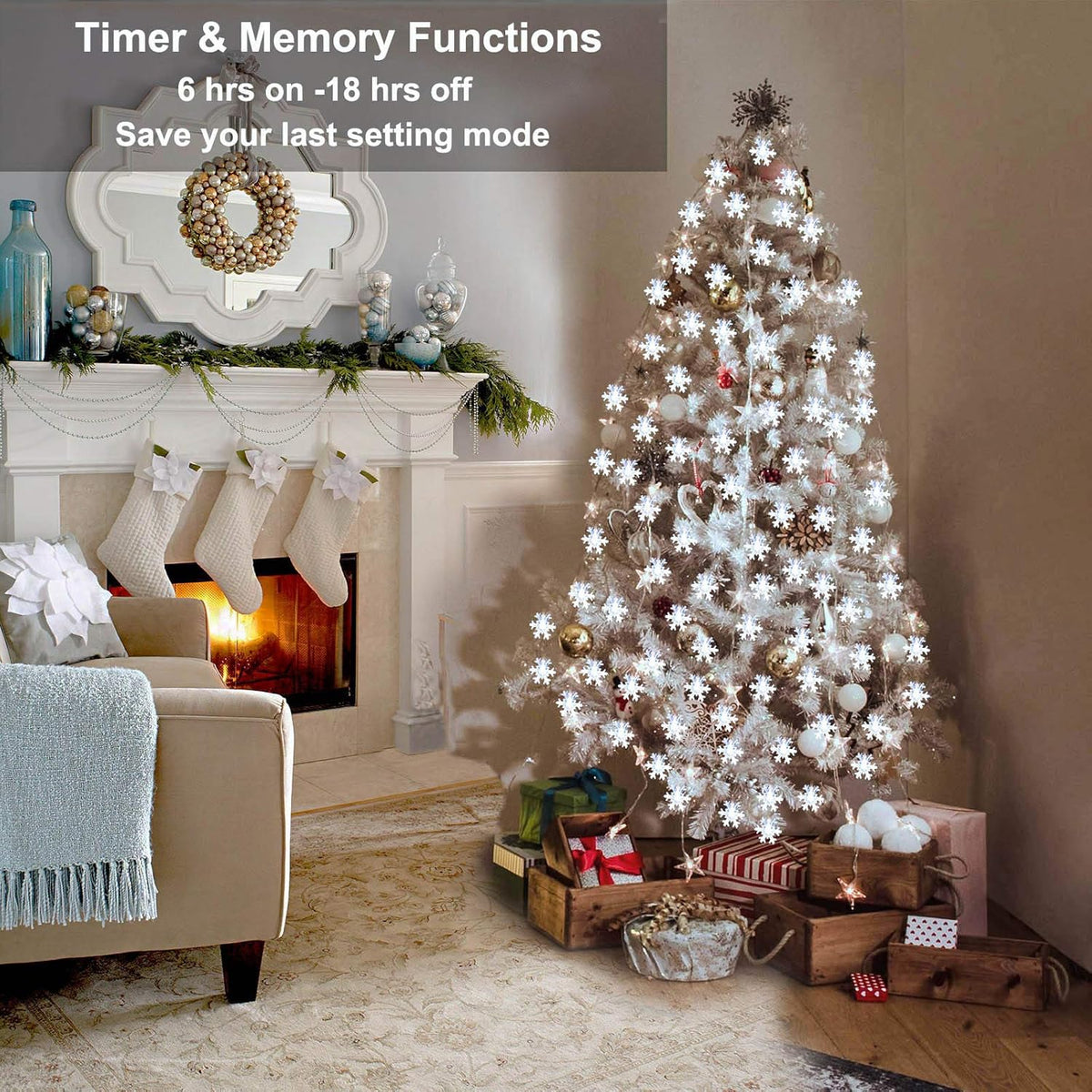 8 lighting modes including combination, wave, sequential, slow-glow, chasing, slow-fade, twinkle, and steady on