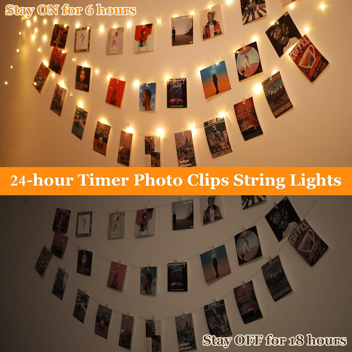 8 lighting modes including steady-on and twinkling effects