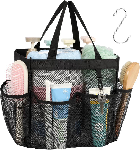 8-pocket layout (1 main compartment plus 7 exterior pockets) for separating shampoo, razor, toothbrush, and towel
