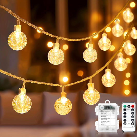 80 led crystal globe bulbs at 17.5mm diameter on 32-foot transparent pvc-wrapped string