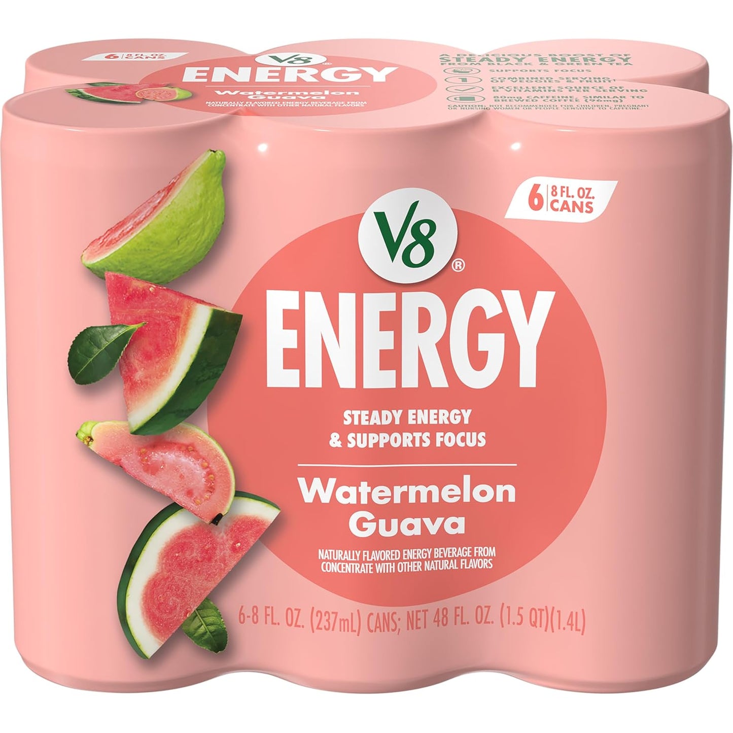 80mg caffeine per 8 fl oz can, comparable to a single cup of coffee