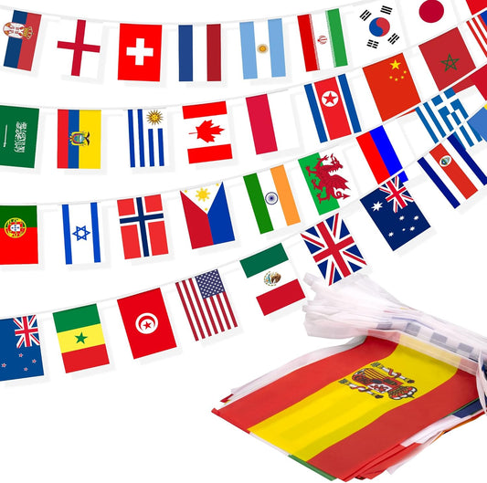 82-foot string length with 100 individual country flags per pack