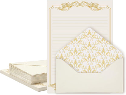 90-piece set containing 30 vintage-style letter sheets and 60 matching envelopes