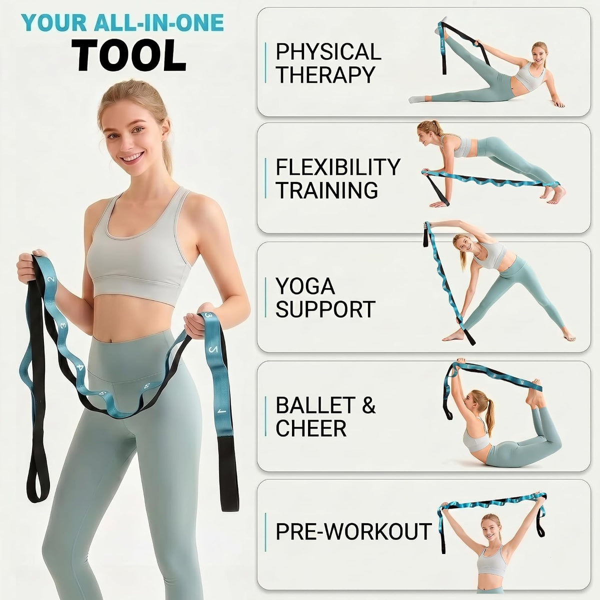 Acozycoo Stretching Strap with Loops for Physical Therapy – Desk-Break Mobility Tool to Restore Focus During Long Workdays