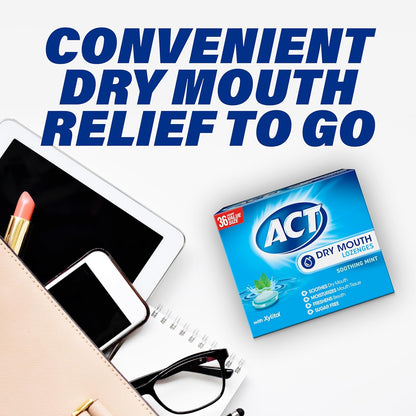 ACT Dry Mouth Lozenges with Xylitol, Soothing Mint – Desk-Side Focus Support for Long Workdays, 36 ct., 2 pk