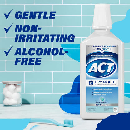 ACT Dry Mouth Mouthwash – Zero Alcohol Gentle Formula Safe for Sensitive Mouths and Older Adults, 33.8 fl. oz.