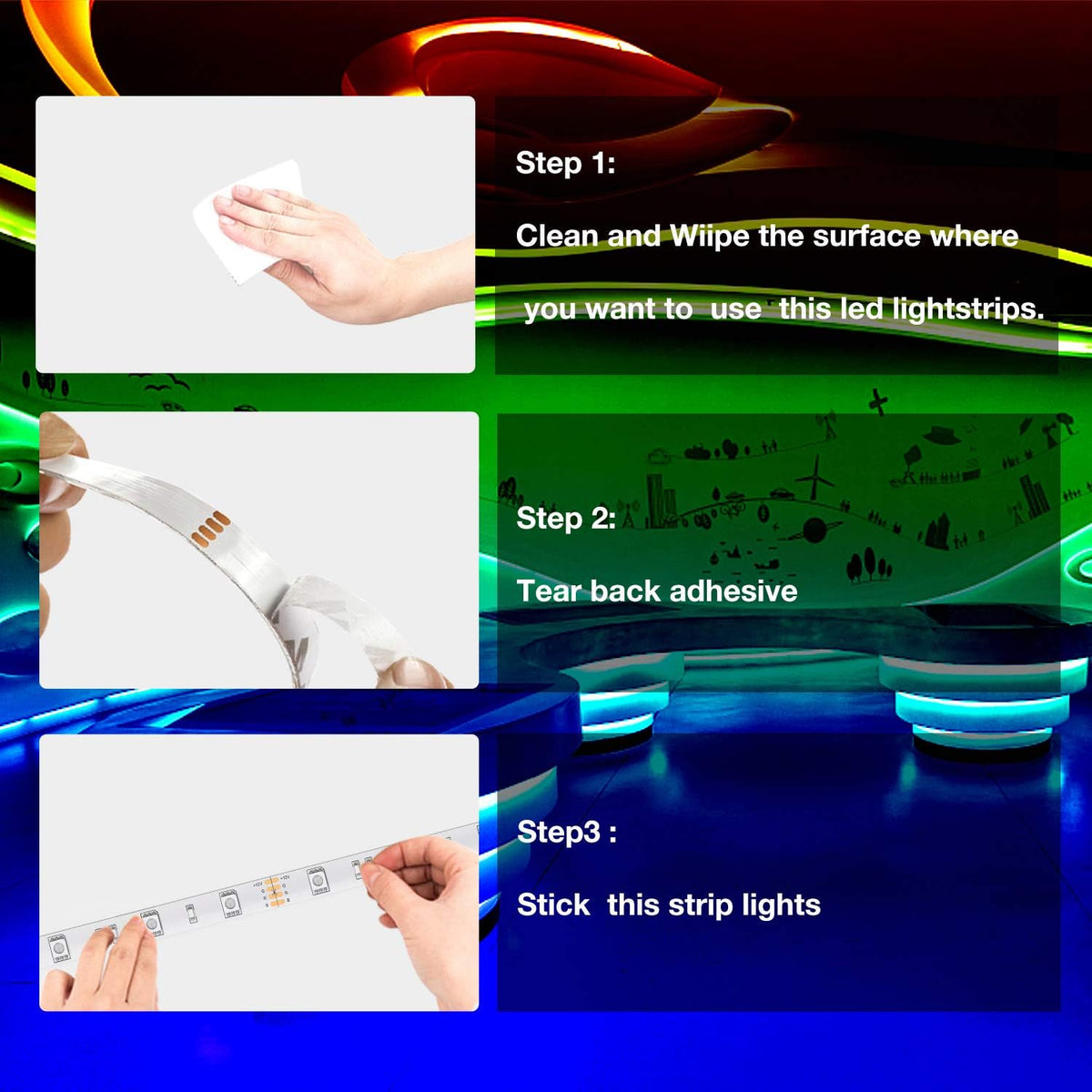 adhesive backing for tool-free installation on clean, dry surfaces