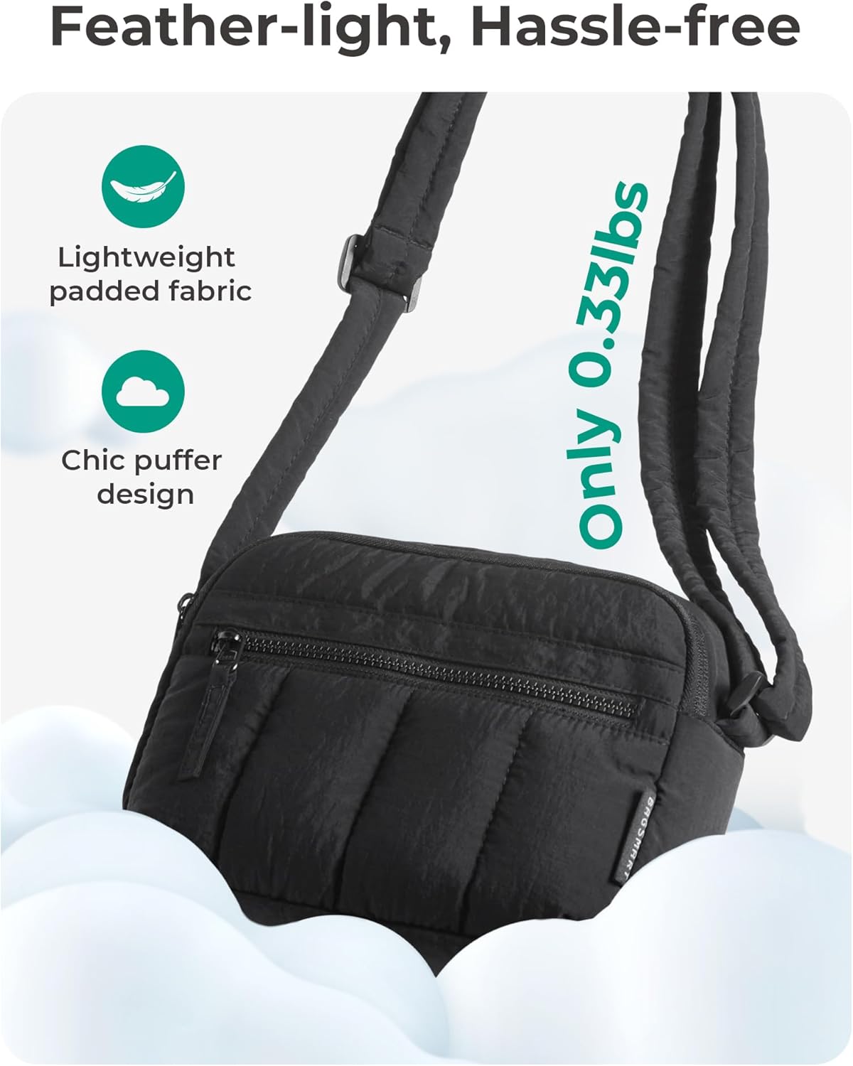 adjustable shoulder strap with smooth zippers and quick-access front pocket