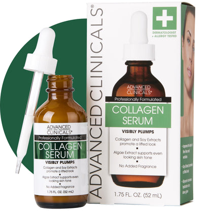 Advanced Clinicals Collagen Serum For Face | Visible Anti Aging Collagen Peptide Serum + Hyaluronic Acid Moisturizer Improves Look Of Wrinkles, Dry Skin, &amp;amp; Fine Lines, No added Fragrance, 1.75 Fl Oz