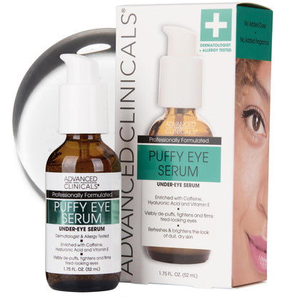 Advanced Clinicals Puffy Eye Under Eye Serum | Visible Anti Aging Brightening Vitamin C + Caffeine Serum Helps Improve Look Of Puffiness, Fine Lines, Dark Circles, &amp;amp; Uneven Skin Tone, 1.75 Fl Oz