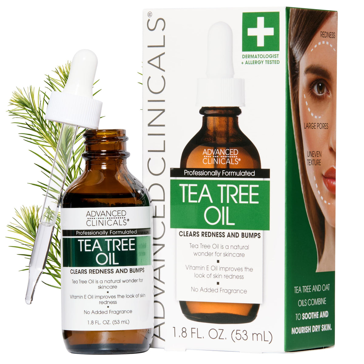 Advanced Clinicals Tea Tree Oil For Skin Facial Serum | Tea Tree Serum For Face With Vitamin E + Botanicals To Help Improve Appearance Of Large Pores &amp;amp; Skintone For Smoother Looking Skin, 1.8 Fl Oz