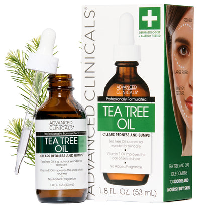 Advanced Clinicals Tea Tree Oil For Skin Facial Serum | Tea Tree Serum For Face With Vitamin E + Botanicals To Help Improve Appearance Of Large Pores &amp;amp; Skintone For Smoother Looking Skin, 1.8 Fl Oz