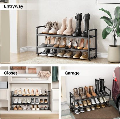 Aero Stiletto Tower – Daily-Outfit Shoe Organizer for Bedroom, 2-Tier Expandable Storage in Black